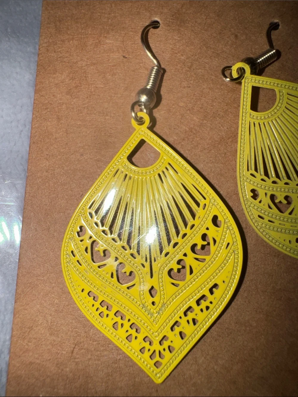 Yellow Filigree Teardrop Dangle Earrings - Women's Fashion Jewelry